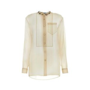 PRADA Embellished Collar Sheer Organza Shirt Women BEIGE O TAN Shirts
